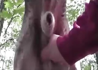 Outdoors handjob for a good doggo