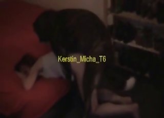 Redheaded zoophile seducing a doggo