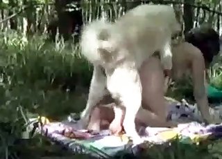 Doggy style with a dog, outdoors